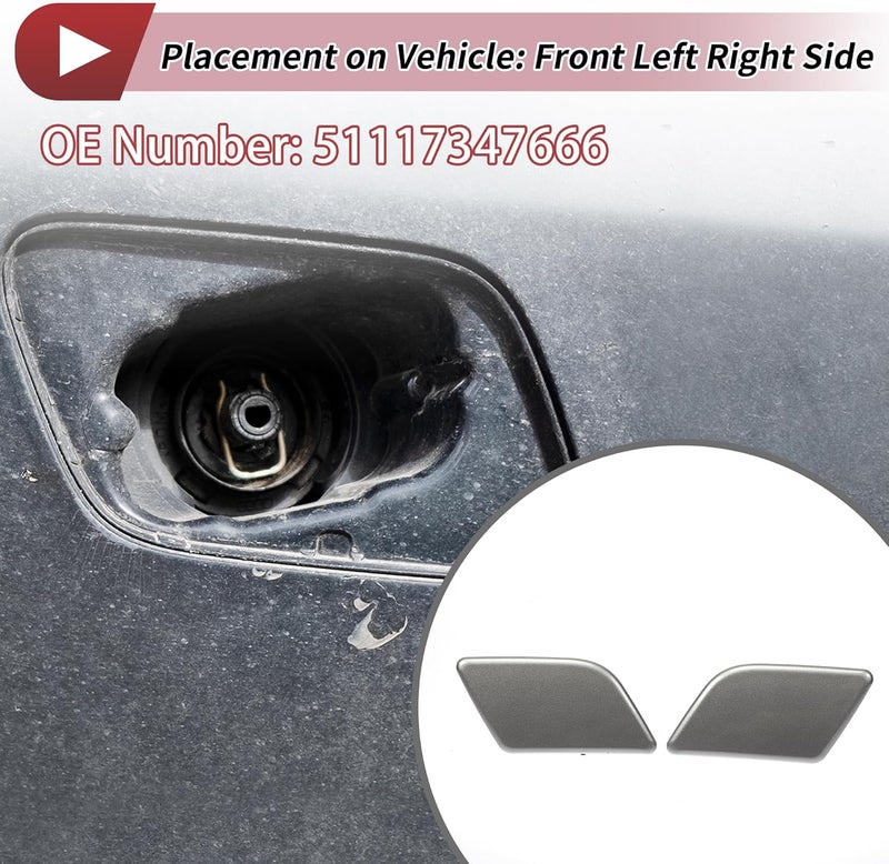 HEROFFIX Front Left Right Side Bumper Headlight Washer Nozzle Cover Cap for BMW X1 2013-2015 Bumper Trim Nozzle Cover No.51117347666 Silver Tone Plastic - Image 3